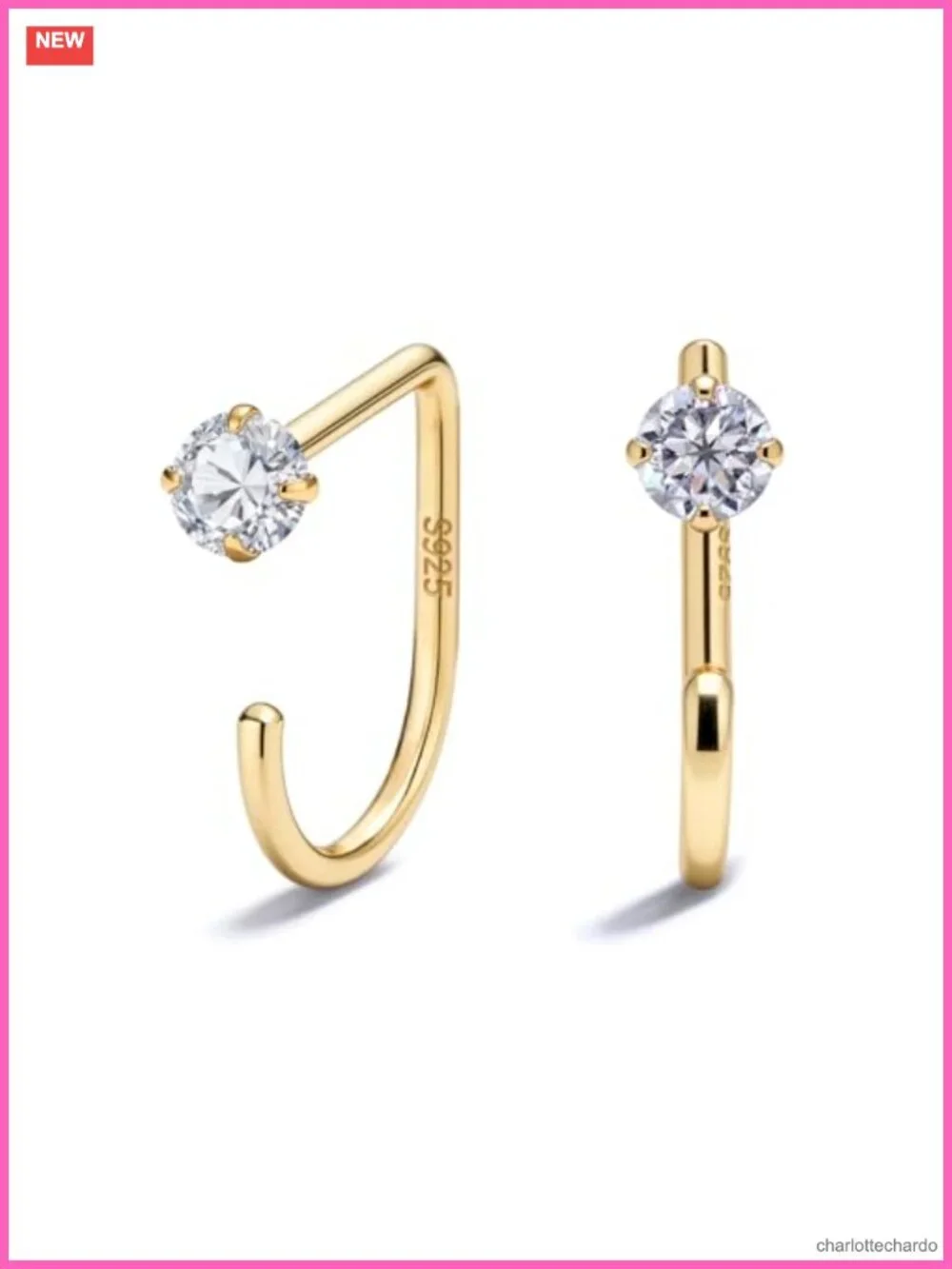 14K Gold Plated S925 Sterling Silver Huggie Half Hoop Earrings Stackable